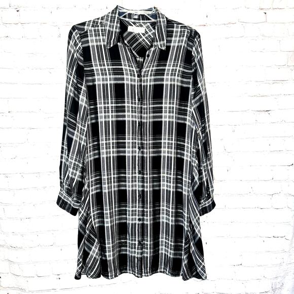 Lou Grey x Loft Collaboration Wms S Black White Plaid Button Up Shirt Dress Fall - Picture 2 of 10